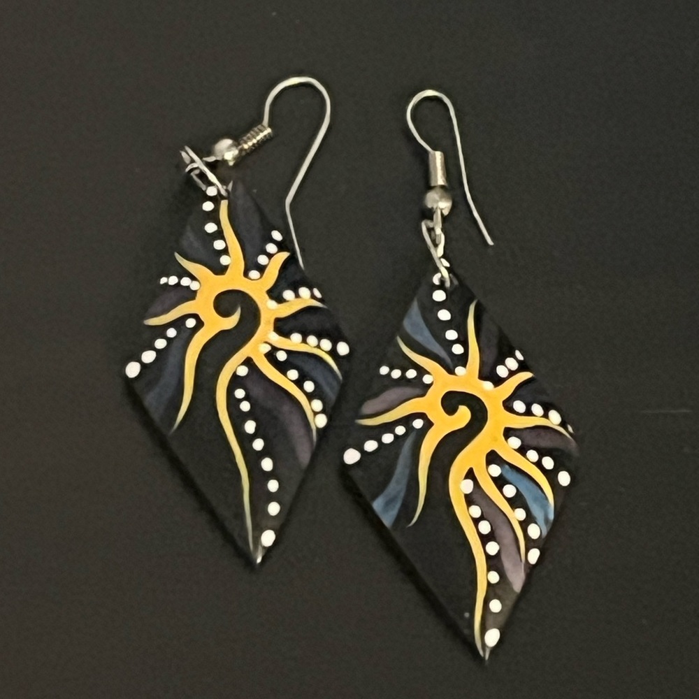 Dangle earrings- Black, navy blue, yellow and white